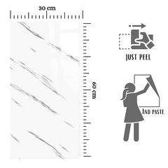 White UV Coated White with Black Lined Marble Sheet, Self Adhesive And Washable Wall Stickers For Wall Decoration ( Set Of 10 )(MS-02)