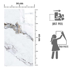 UV Coated White Statuario Marble Sheet, Self Adhesive And Washable Wall Stickers For Wall Decoration ( Set Of 10 )(MS-12)