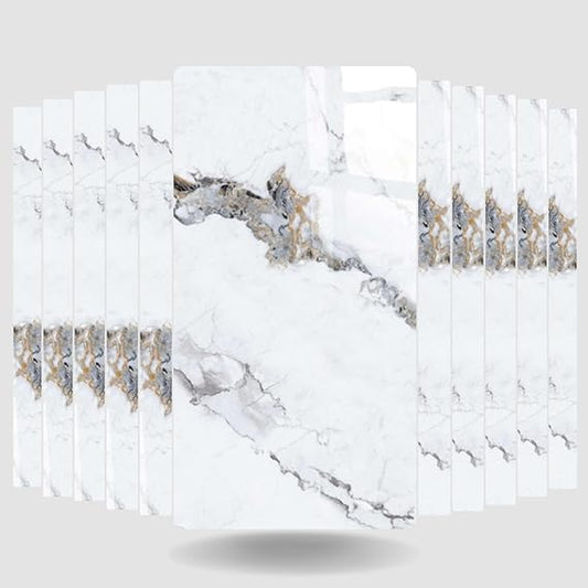 UV Coated White Statuario Marble Sheet, Self Adhesive And Washable Wall Stickers For Wall Decoration ( Set Of 10 )(MS-12)