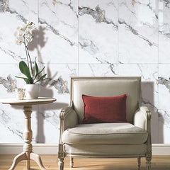 UV Coated White Statuario Marble Sheet, Self Adhesive And Washable Wall Stickers For Wall Decoration ( Set Of 10 )(MS-12)