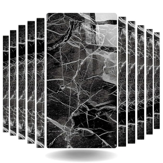 UV Coated Black with white outline Marble Sheet, Self Adhesive And Washable Wall Stickers For Wall Decoration ( Set Of 10 )(MS-13)