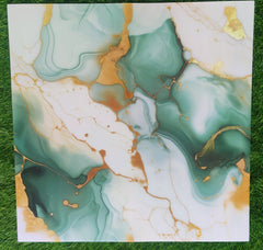 Whith and Green Marble Finished UV Coated Real Marble Tile Designed wall Stickers, Self Adhesive And Washable Wall Stickers For Wall Decoration (60 CM x 60 CM) ( Set Of 05 )(MS-42)