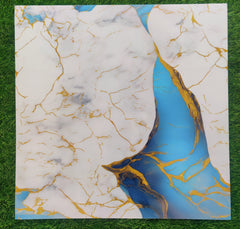 Sky Blue and White Marble sheet with Golden UV Coated Real Marble Tile Designed wall Stickers, Self Adhesive And Washable Wall Stickers For Wall Decoration (60 CM x 60 CM) ( Set Of 05 )(MS-44)