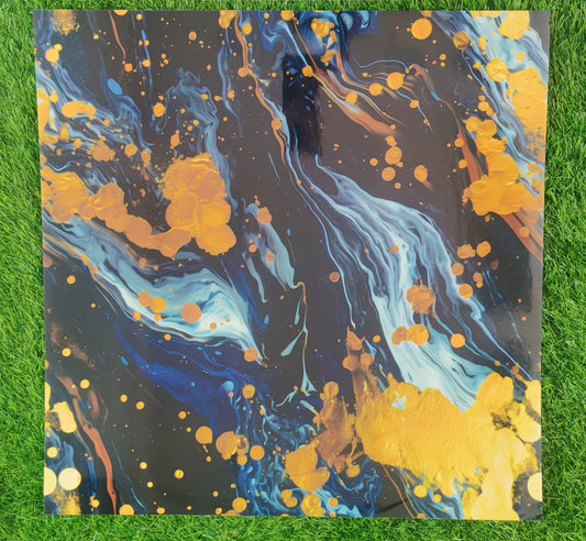 Black-Blue UV Coated Real Marble Tile Designed wall Stickers, Self Adhesive And Washable Wall Stickers For Wall Decoration (60 CM x 60 CM) ( Set Of 05 )(MS-49)