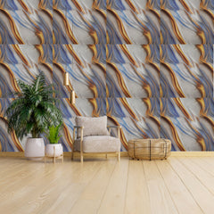 Sky blue & Golden UV Coated Real Marble Tile Designed wall Stickers, Self Adhesive And Washable Wall Stickers For Wall Decoration (60 CM x 60 CM) ( Set Of 05)(MS-33)