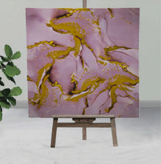 Pink & Golden UV Coated Real Marble Tile Designed wall Stickers, Self Adhesive And Washable Wall Stickers For Wall Decoration (60 CM x 60 CM) ( Set Of 05 )(MS-37)