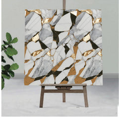White,Black & Golden UV Coated Real Marble Tile Designed wall Stickers, Self Adhesive And Washable Wall Stickers For Wall Decoration (60 CM x 60 CM) ( Set Of 05 )(MS-38)