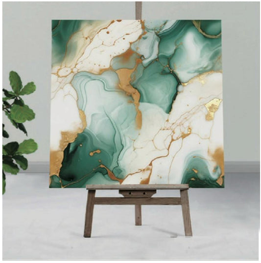 Whith and Green Marble Finished UV Coated Real Marble Tile Designed wall Stickers, Self Adhesive And Washable Wall Stickers For Wall Decoration (60 CM x 60 CM) ( Set Of 05 )(MS-42)