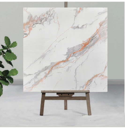 white And Red with Black designUV Coated Real Marble Tile Designed wall Stickers, Self Adhesive And Washable Wall Stickers For Wall Decoration (60 CM x 60 CM) ( Set Of 05 )(MS-54)