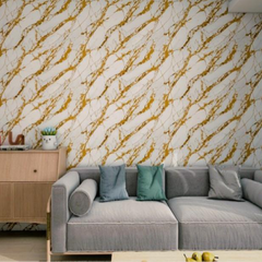 white And Golden design UV Coated Real Marble Tile Designed wall Stickers, Self Adhesive And Washable Wall Stickers For Wall Decoration (60 CM x 60 CM) ( Set Of 05 )(MS-55)