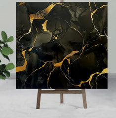 Black marble texture with Gold veining shaded UV Coated Real Marble Tile Designed wall Stickers, Self Adhesive And Washable Wall Stickers For Wall Decoration (60 CM x 60 CM) ( Set Of 05 )(MS-64)