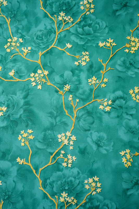 Dark Blue with Golden Floral Design Not Self Adhesive 53 Cm X 1000 Cm for PVC Vinyl Coated for Wall Bedroom Living Room Latest Stylish for Home Decoration (Dark Blue, 57 Sqft Roll) (NW-35)