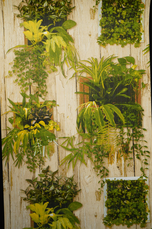 Wooden Pannel with Plants Hanging Designe Wallpaper Not Self Adhesive 53 Cm X 1000 Cm for PVC Vinyl Coated for Wall Bedroom Living Room Latest Stylish for Home Decoration (Grey & Green , 57 Sqft Roll) (NW-25)