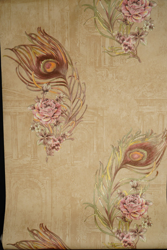 Light Brown with Multicolor Feather on it Not Self Adhesive 53 Cm X 1000 Cm for PVC Vinyl Coated for Wall Bedroom Living Room Latest Stylish for Home Decoration (Multicolor, 57 Sqft Roll) (NW-12)