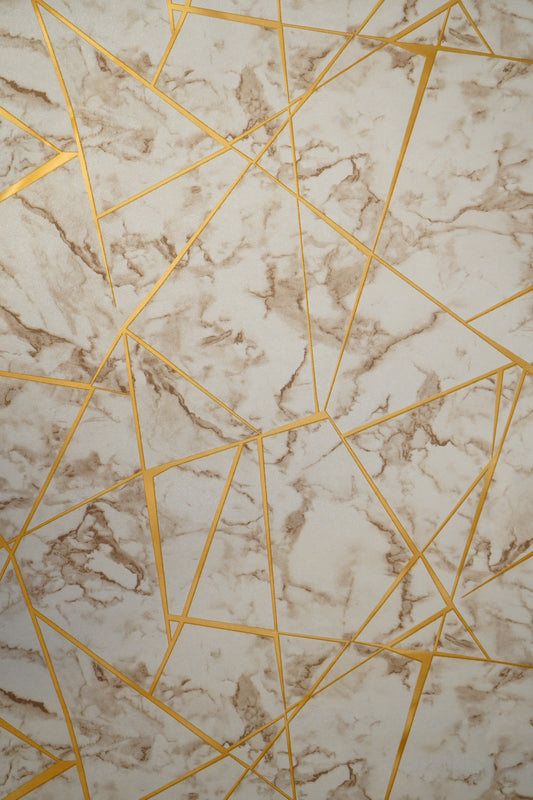 Marble Finish with Golden Stripes Design Not Self Adhesive 53 Cm X 1000 Cm for PVC Vinyl Coated for Wall Bedroom Living Room Latest Stylish for Home Decoration (Off White , Golden , 57 Sqft Roll) (NW-33)