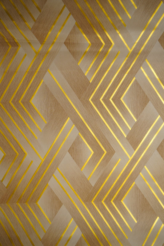 Light Brown 3D Pattern with Golden Lines on it Not Self Adhesive 53 Cm X 1000 Cm for PVC Vinyl Coated for Wall Bedroom Living Room Latest Stylish for Home Decoration (Light Brown , Golden , 57 Sqft Roll) (NW-21)