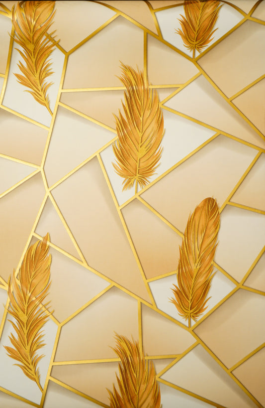 Light Cream Abstract with Golden Leaf Design Wallpapers Design Not Self Adhesive 53 Cm X 1000 Cm for PVC Vinyl Coated for Wall Bedroom Living Room Latest Stylish for Home Decoration (Light Cream & Golden , 57 Sqft Roll) (NW-06)
