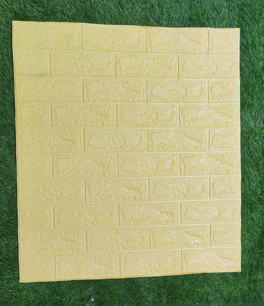 3D Light Yellow Color Brick Wallpaper PE Foam Self Adhesive Brick Design Wall Stickers DIY Wallpaper for Home Hotel Living Room Bedroom Cafe Decor (70 CM x 77 CM) (Light Yellow)(Set Of 5)(FS-41)