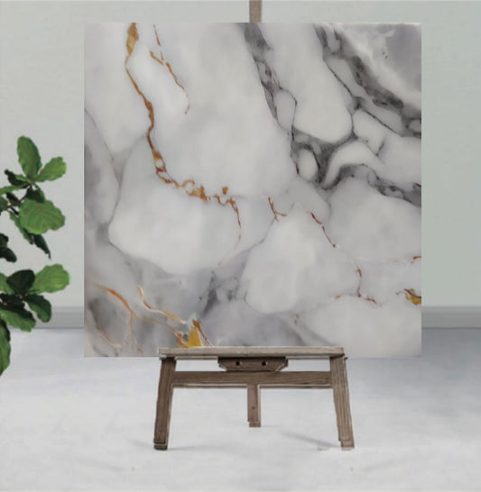 Gary marble finished UV Coated Real Marble Tile Designed wall Stickers, Self Adhesive And Washable Wall Stickers For Wall Decoration (60 CM x 60 CM) ( Set Of 05)(MS-72)