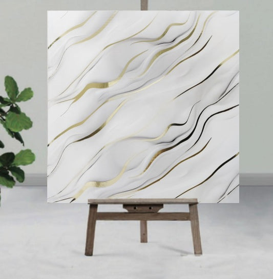 WHITE GOLD DESING UV Coated Real Marble Tile Designed wall Stickers, Self Adhesive And Washable Wall Stickers For Wall Decoration (60 CM x 60 CM) ( Set Of 05 )(MS-79)
