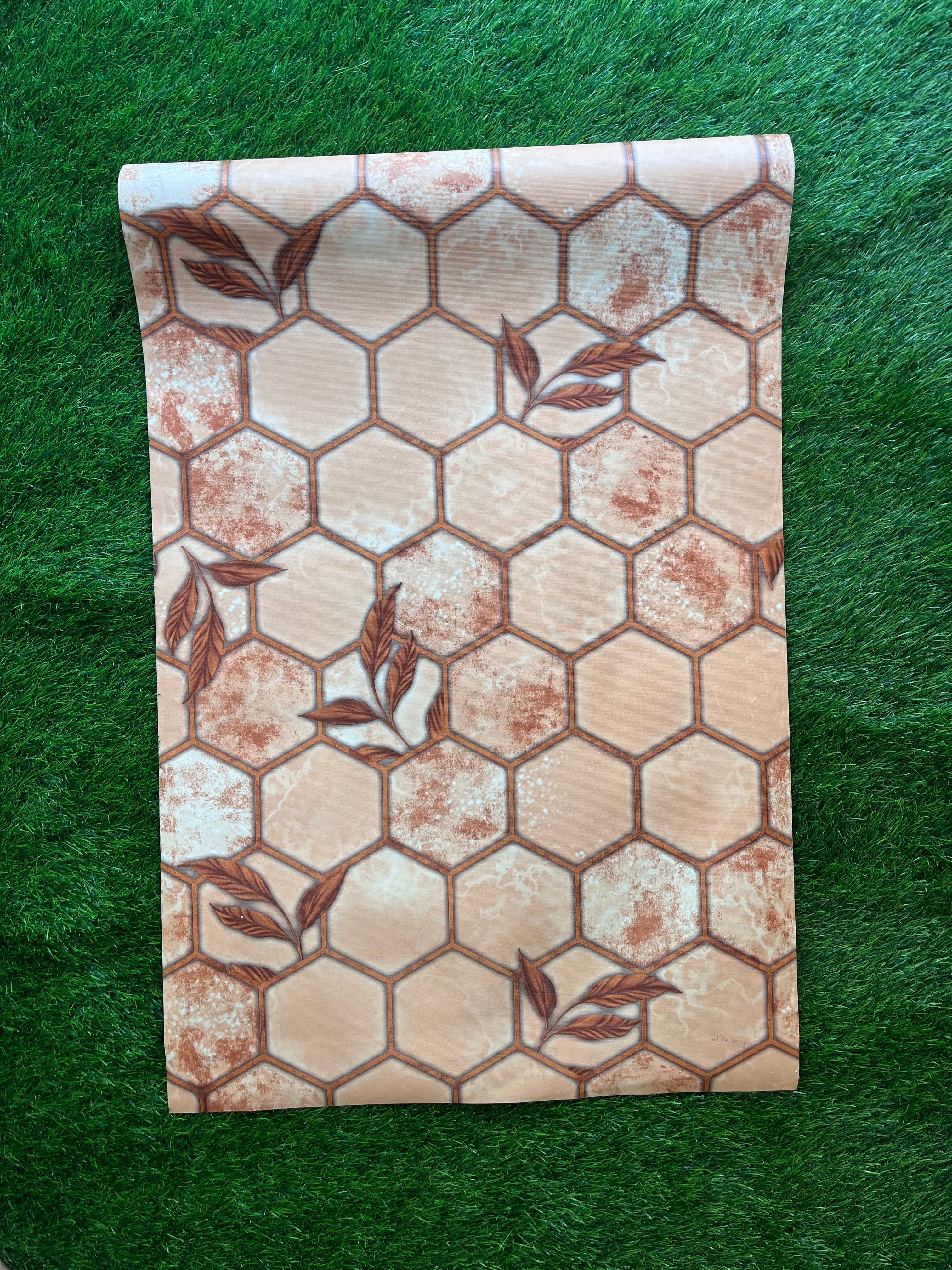 Orange Honey comb Design  Not Self Adhesive 53 Cm X 1000 Cm for PVC Vinyl Coated for Wall Bedroom Living Room Latest Stylish for Home Decoration ( 57 Sqft Roll) (AW-03)