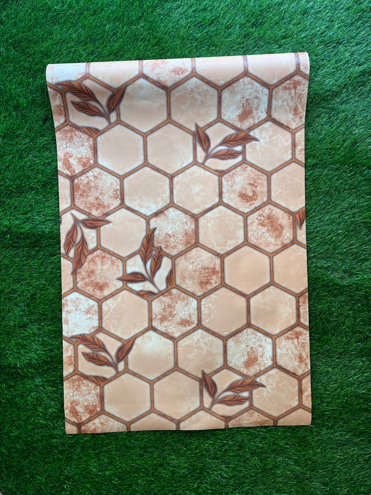 Orange Honey comb Design  Not Self Adhesive 53 Cm X 1000 Cm for PVC Vinyl Coated for Wall Bedroom Living Room Latest Stylish for Home Decoration ( 57 Sqft Roll) (AW-03)