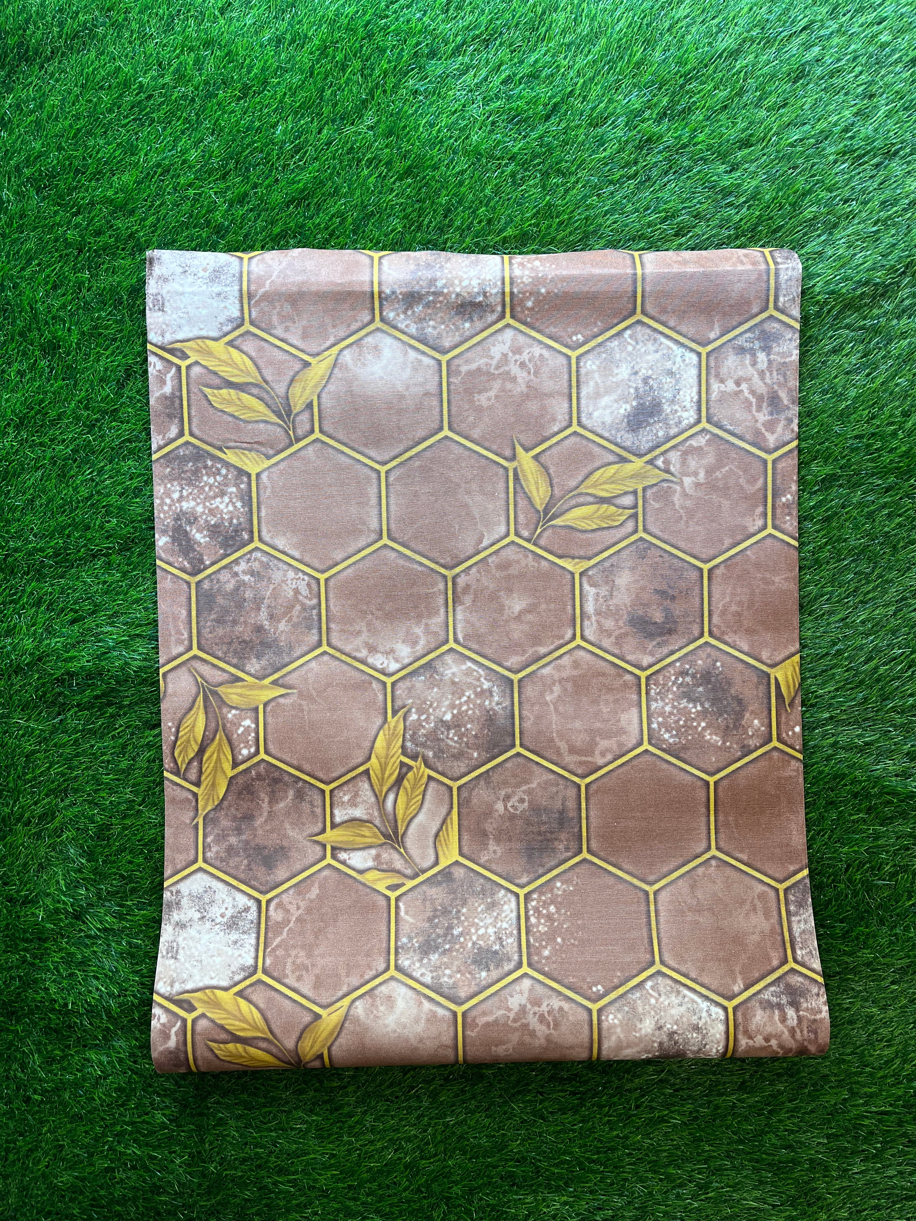 Brown Honey comb Design  Not Self Adhesive 53 Cm X 1000 Cm for PVC Vinyl Coated for Wall Bedroom Living Room Latest Stylish for Home Decoration ( 57 Sqft Roll) (AW-04)