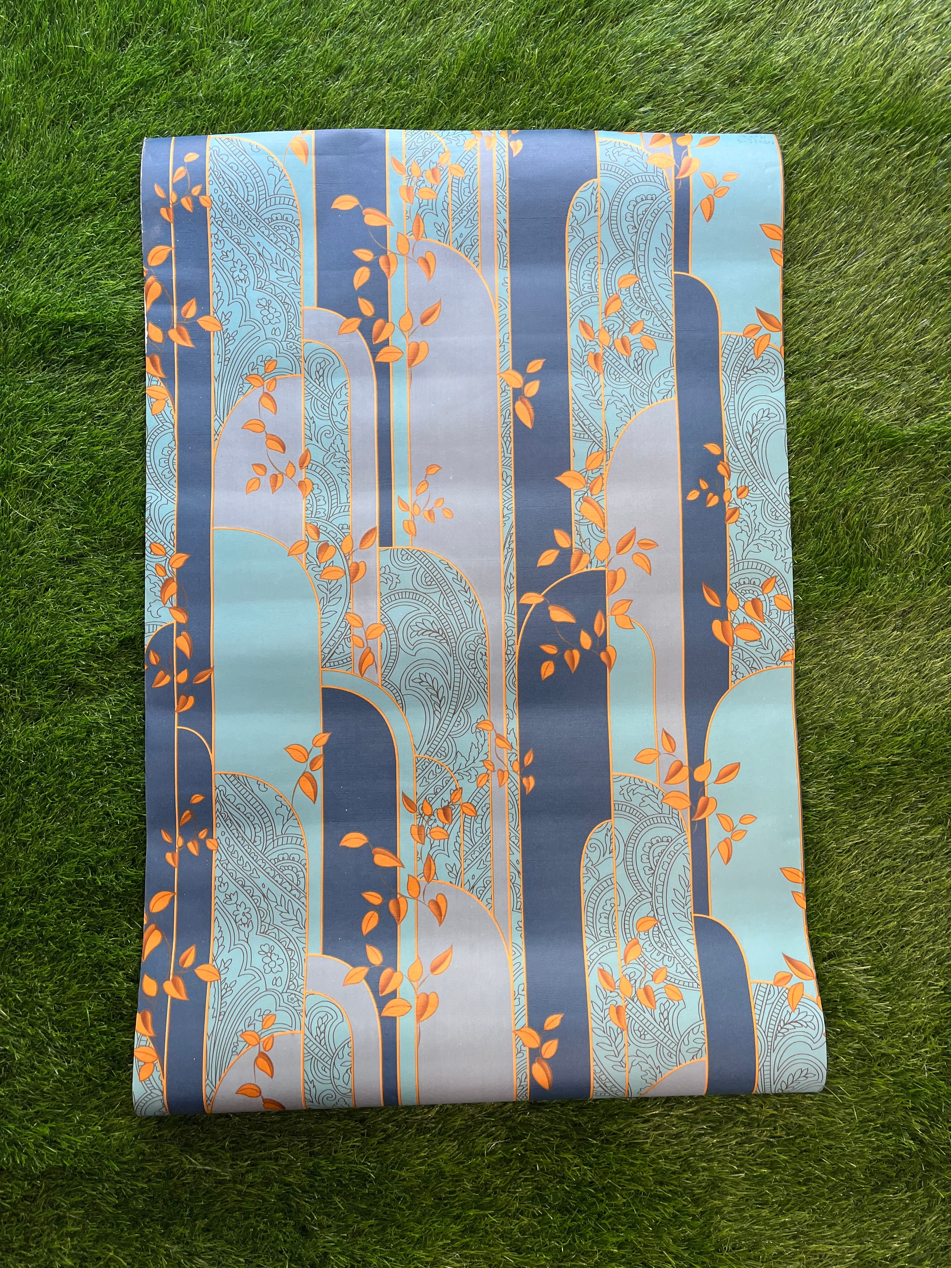 Blue Royal Pattern Design with golden leaf  Design  Not Self Adhesive 53 Cm X 1000 Cm for PVC Vinyl Coated for Wall Bedroom Living Room Latest Stylish for Home Decoration ( 57 Sqft Roll) (AW-07)