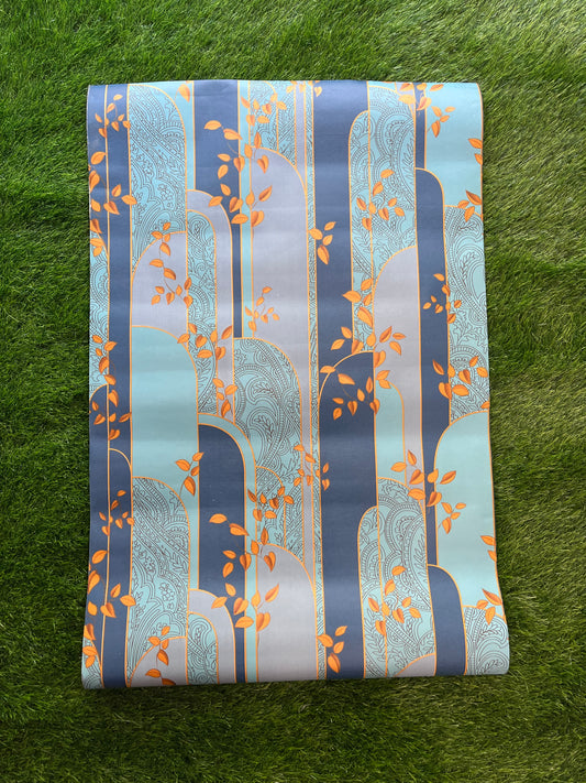 Blue Royal Pattern Design with golden leaf  Design  Not Self Adhesive 53 Cm X 1000 Cm for PVC Vinyl Coated for Wall Bedroom Living Room Latest Stylish for Home Decoration ( 57 Sqft Roll) (AW-07)