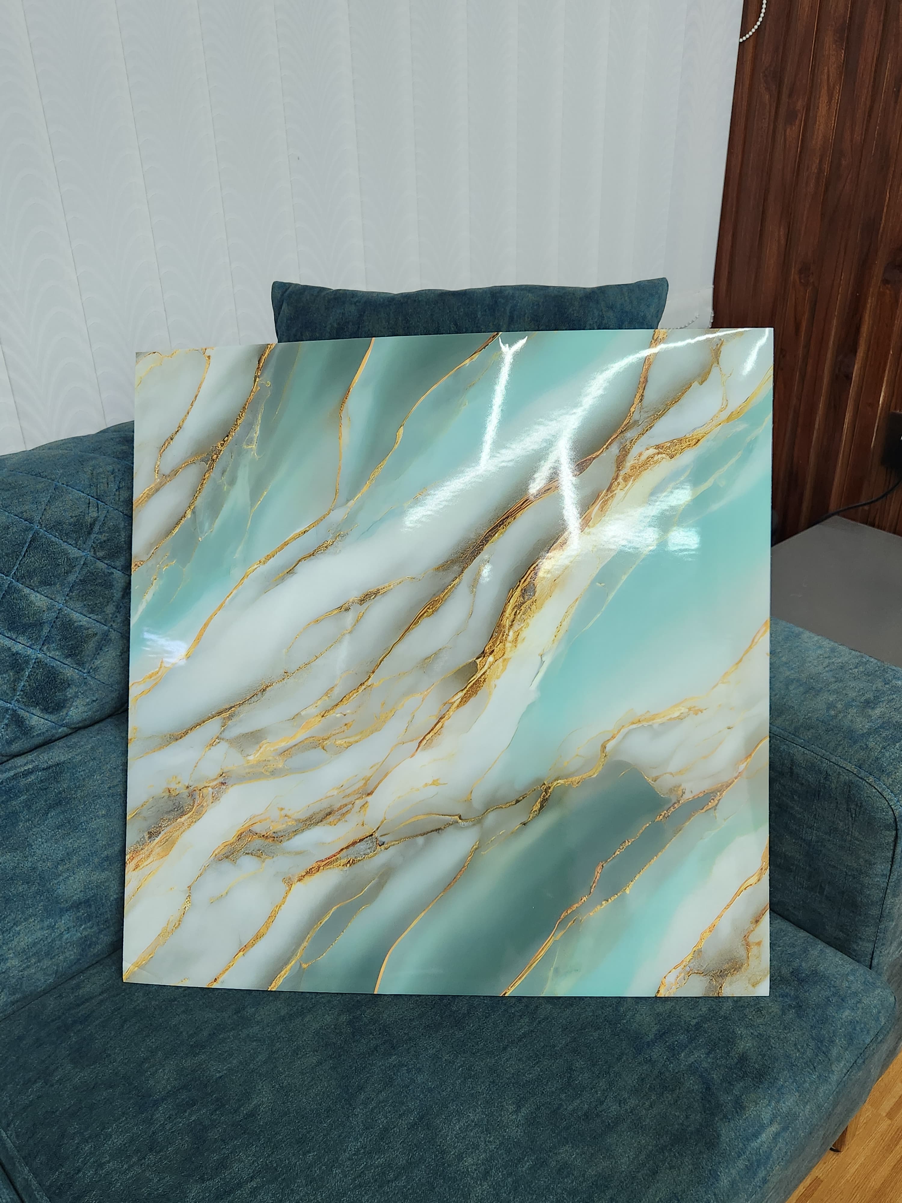 Green & Brown shaded UV Coated Real Marble Tile Designed wall Stickers, Self Adhesive And Washable Wall Stickers For Wall Decoration (60 CM x 60 CM) ( Set Of 05 )(MS-23) (Copy)