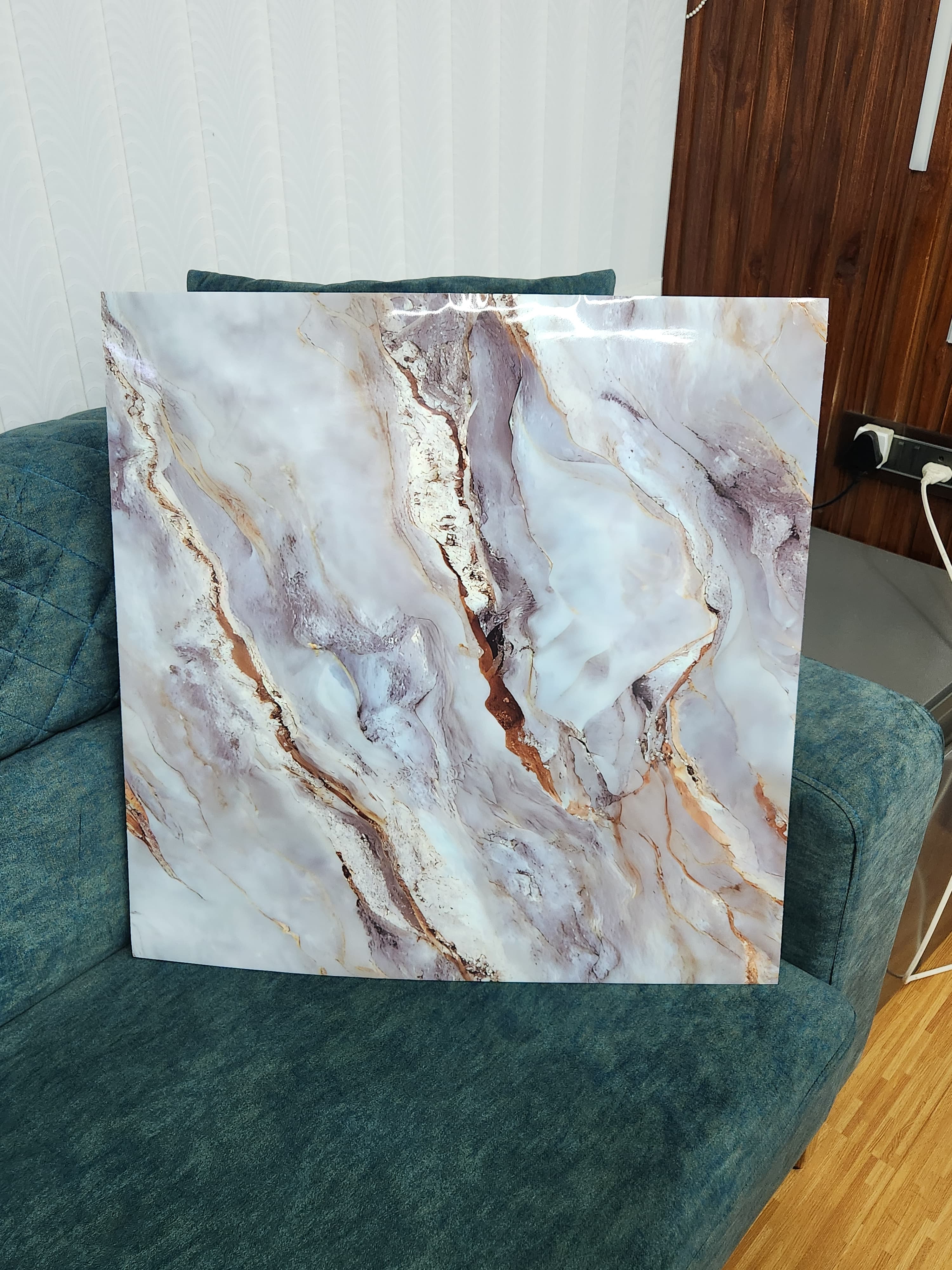 Galaxy Blue UV Coated Real Marble Tile Designed wall Stickers, Self Adhesive And Washable Wall Stickers For Wall Decoration (60 CM x 60 CM) ( Set Of 05 )(MS-28)