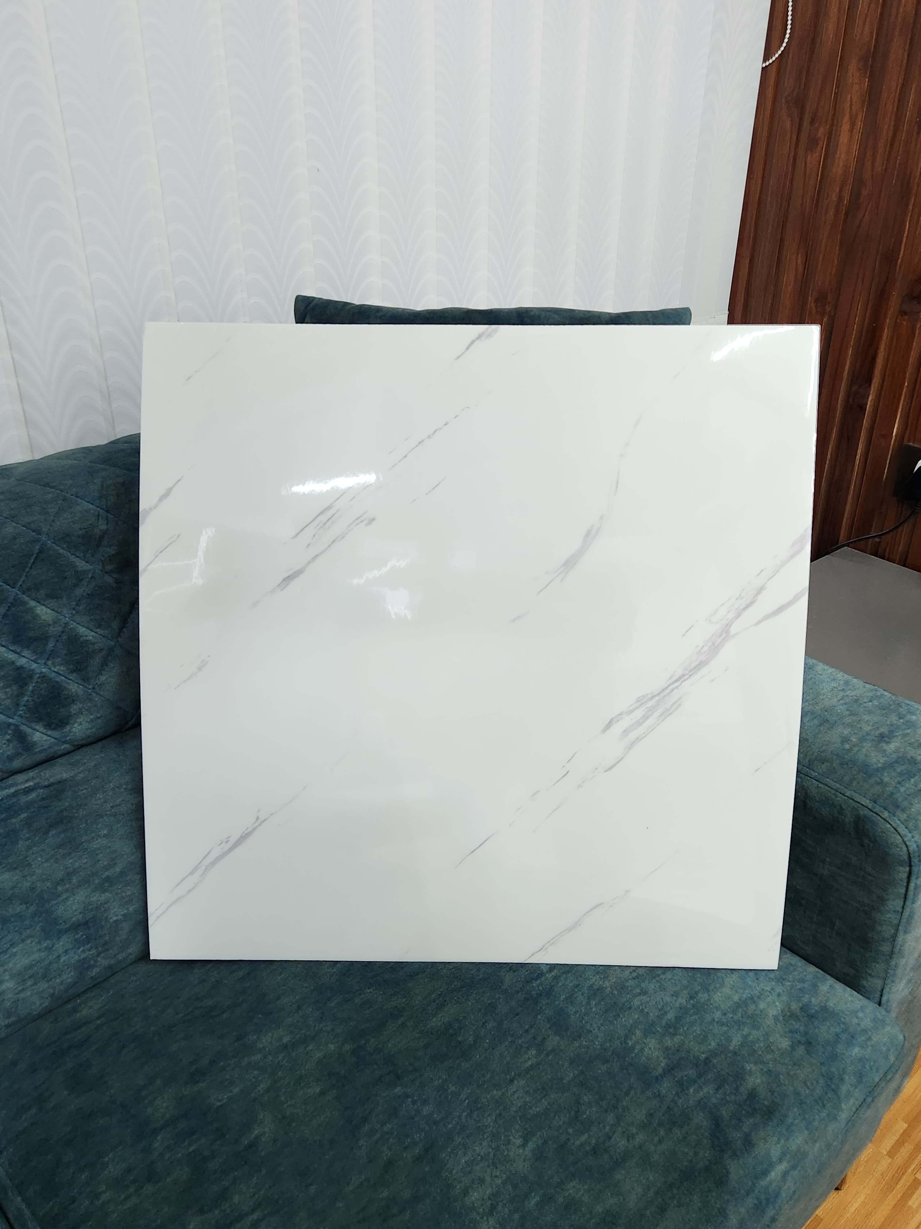 White UV Coated Real Marble Tile Designed wall Stickers, Self Adhesive And Washable Wall Stickers For Wall Decoration (60 CM x 60 CM) ( Set Of 05 )(MS-32)