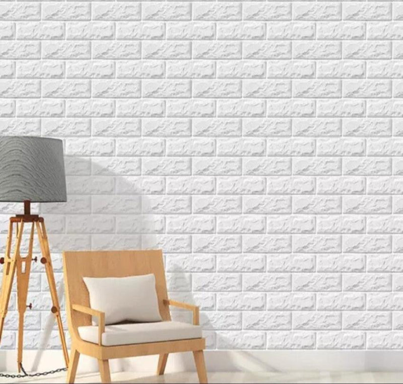 3D Brick Wallpaper PE Foam Self Adhesive Brick Design Wall Stickers DIY Wallpaper for Home Hotel Living Room Bedroom Cafe Decor (70 CM x 77 CM) (White)(Set Of 5)(FS-01)