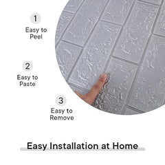 Infidecor Self-Adhesive Waterproof PE Foam 3D Wall Panels Wallpaper Sticker for Bathroom, Living Room, and Home Decoration Grey(Silver) (70 CM x 77 CM)(Set of 5)(FS-06)