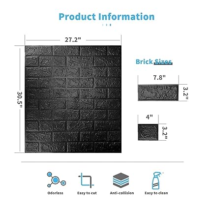 Infidecor Self-Adhesive Waterproof PE Foam 3D Wall Panels Wallpaper Sticker for Bathroom, Living Room, and Home Decoration Black (70 CM x 77 CM)(Set of 5)(FS-05)