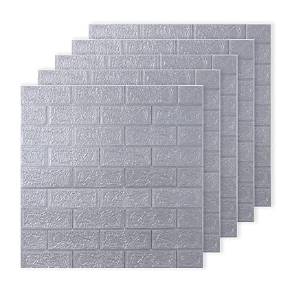 Infidecor Self-Adhesive Waterproof PE Foam 3D Wall Panels Wallpaper Sticker for Bathroom, Living Room, and Home Decoration Grey(Silver) (70 CM x 77 CM)(Set of 5)(FS-06)