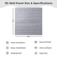 Infidecor Self-Adhesive Waterproof PE Foam 3D Wall Panels Wallpaper Sticker for Bathroom, Living Room, and Home Decoration Grey(Silver) (70 CM x 77 CM)(Set of 5)(FS-06)