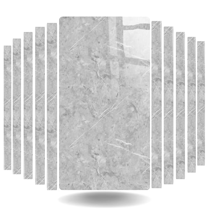 Grey & White (Bianco Grey) UV Coated Marble Sheet, Self Adhesive And Washable Wall Stickers For Wall Decoration ( Set Of 10 )(MS-06)