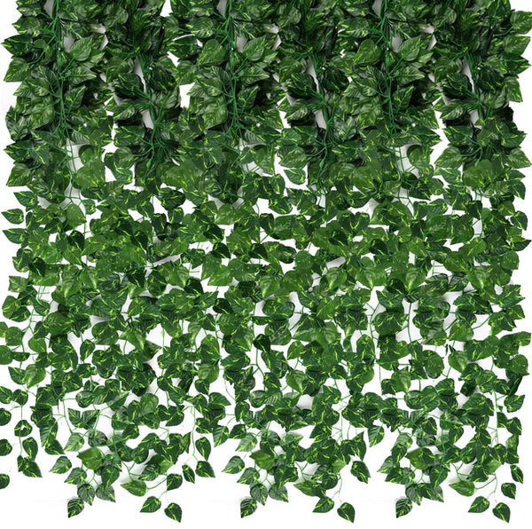 Infidecor Artificial Ivy Silk Garland Leaf Creeper (Pack of 12 Creepers) for Home Decoration, Wall Hanging, Special Occasion Decoration, Party Decoration, Office Decoration (7.5 Feet Each), Green