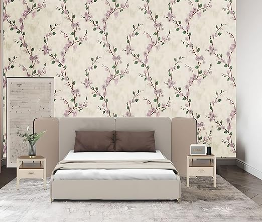 Infidecor Light Cream Blossom SELF Adhesive Wallpaper for Living Room Bedroom Office Hall Corridor Peel and Stick Vinyl Wallpaper - (45cm X 500cm)- 25 SQFT