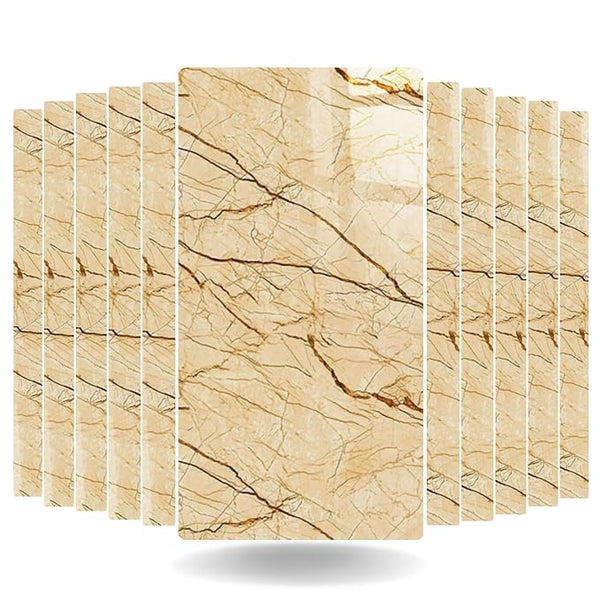 Light Brown (Brescia Aurora) UV Coated Marble Sheet, Self Adhesive And Washable Wall Stickers For Wall Decoration ( Set Of 10 )(MS-04)