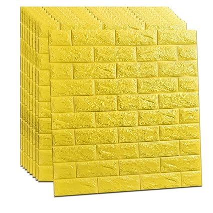 Infidecor PE Foam Yellow  Brick Wall Stickers  Self Adhesive 3D Brick Design Wall Panels Peel and Stick Wallpaper Waterproof Anti fouling Wall Tiles for Home Décor(70 CM x 77 CM) (Approx. 5.06SqFt)(Set of 5)(FS-03)