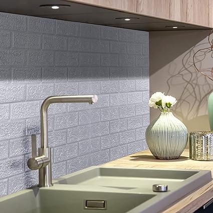 Infidecor Self-Adhesive Waterproof PE Foam 3D Wall Panels Wallpaper Sticker for Bathroom, Living Room, and Home Decoration Grey(Silver) (70 CM x 77 CM)(Set of 5)(FS-06)