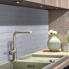 Infidecor Self-Adhesive Waterproof PE Foam 3D Wall Panels Wallpaper Sticker for Bathroom, Living Room, and Home Decoration Grey(Silver) (70 CM x 77 CM)(Set of 5)(FS-06)