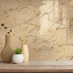 Light Brown (Brescia Aurora) UV Coated Marble Sheet, Self Adhesive And Washable Wall Stickers For Wall Decoration ( Set Of 10 )(MS-04)