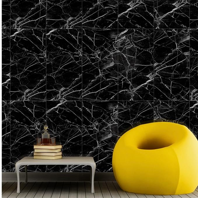 UV Coated Black with white outline  Marble Sheet, Self Adhesive And Washable Wall Stickers For Wall Decoration ( Set Of 10 )(MS-13)