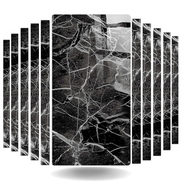 UV Coated Black with white outline  Marble Sheet, Self Adhesive And Washable Wall Stickers For Wall Decoration ( Set Of 10 )(MS-13)