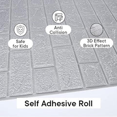 Infidecor Self-Adhesive Waterproof PE Foam 3D Wall Panels Wallpaper Sticker for Bathroom, Living Room, and Home Decoration Grey(Silver) (70 CM x 77 CM)(Set of 5)(FS-06)