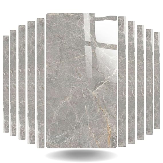 UV Coated Gray Calacatta Borghini Marble Sheet, Self Adhesive And Washable Wall Stickers For Wall Decoration ( Set Of 10 )(MS-08)