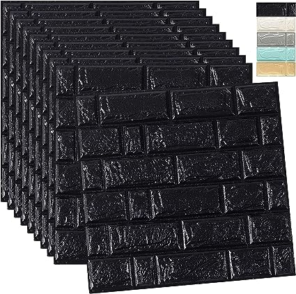 Infidecor Self-Adhesive Waterproof PE Foam 3D Wall Panels Wallpaper Sticker for Bathroom, Living Room, and Home Decoration Black (70 CM x 77 CM)(Set of 5)(FS-05)